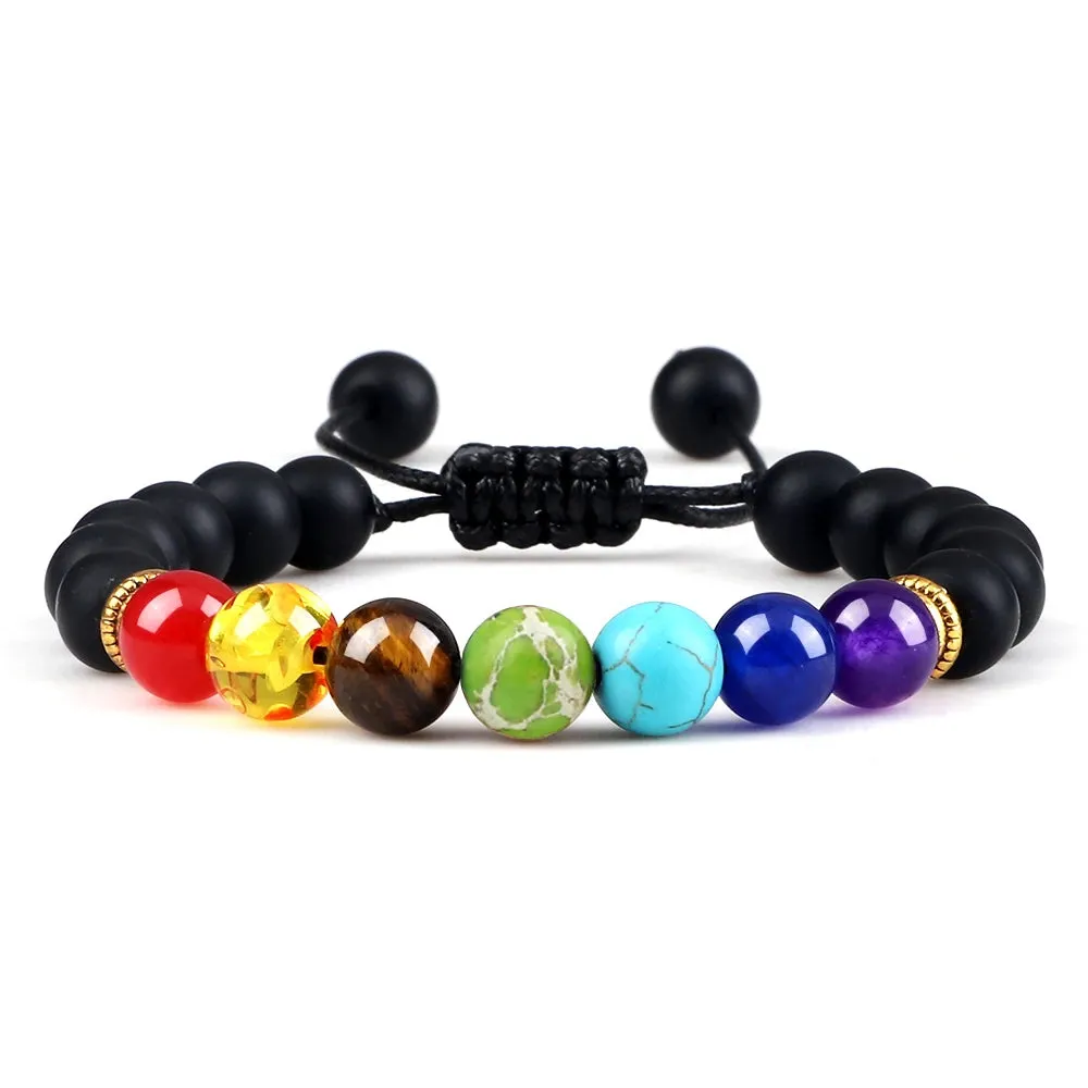 7 Chakra Bracelet Men Black Lava Tiger Eye Stones Healing Balance Beads Reiki Buddha Prayer Natural Stone Yoga Bracelets Bangles