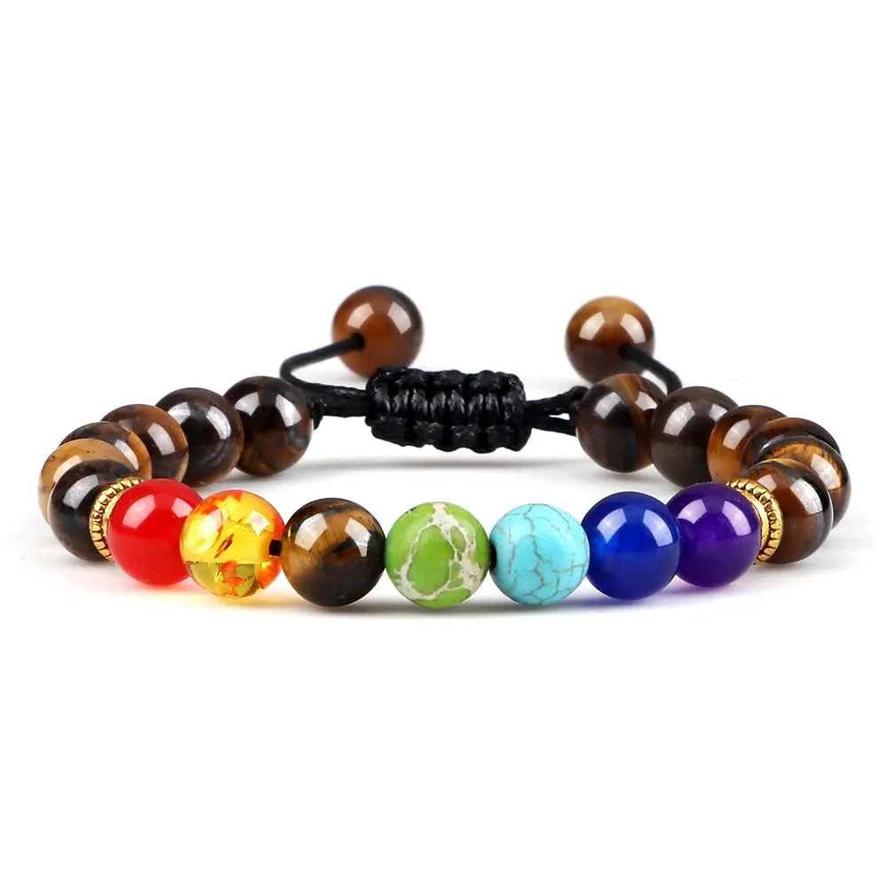 7 Chakra Bracelet Men Black Lava Tiger Eye Stones Healing Balance Beads Reiki Buddha Prayer Natural Stone Yoga Bracelets Bangles