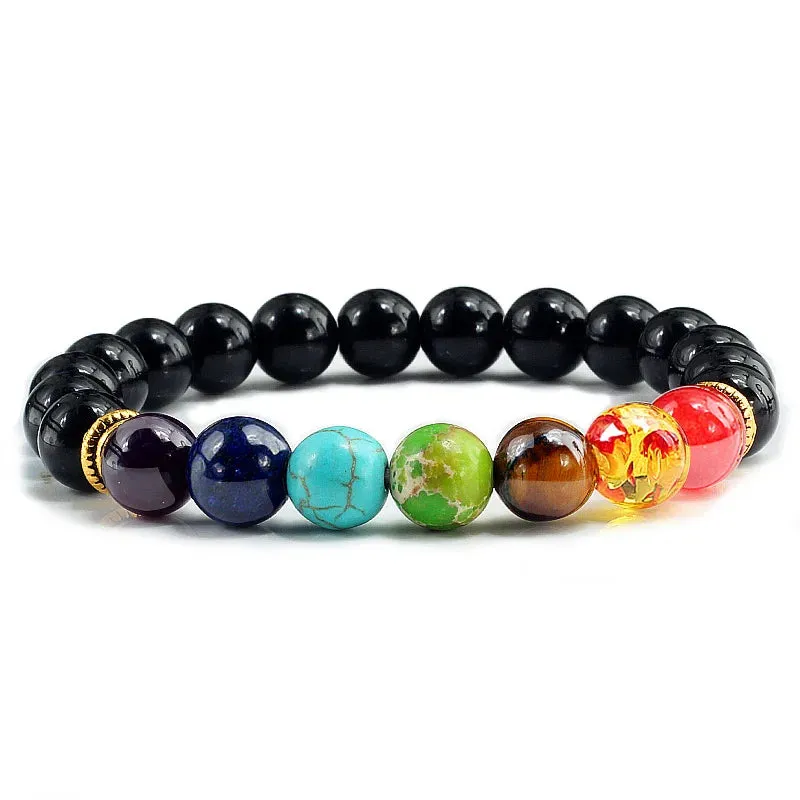 7 Chakra Bracelet Men Black Lava Tiger Eye Stones Healing Balance Beads Reiki Buddha Prayer Natural Stone Yoga Bracelets Bangles