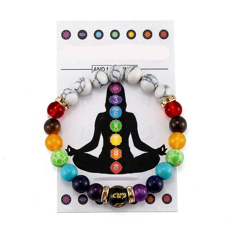 7 Chakra Crystal Healing Bead Bracelet with Meaning Card