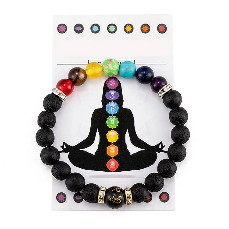 7 Chakra Crystal Healing Bead Bracelet with Meaning Card