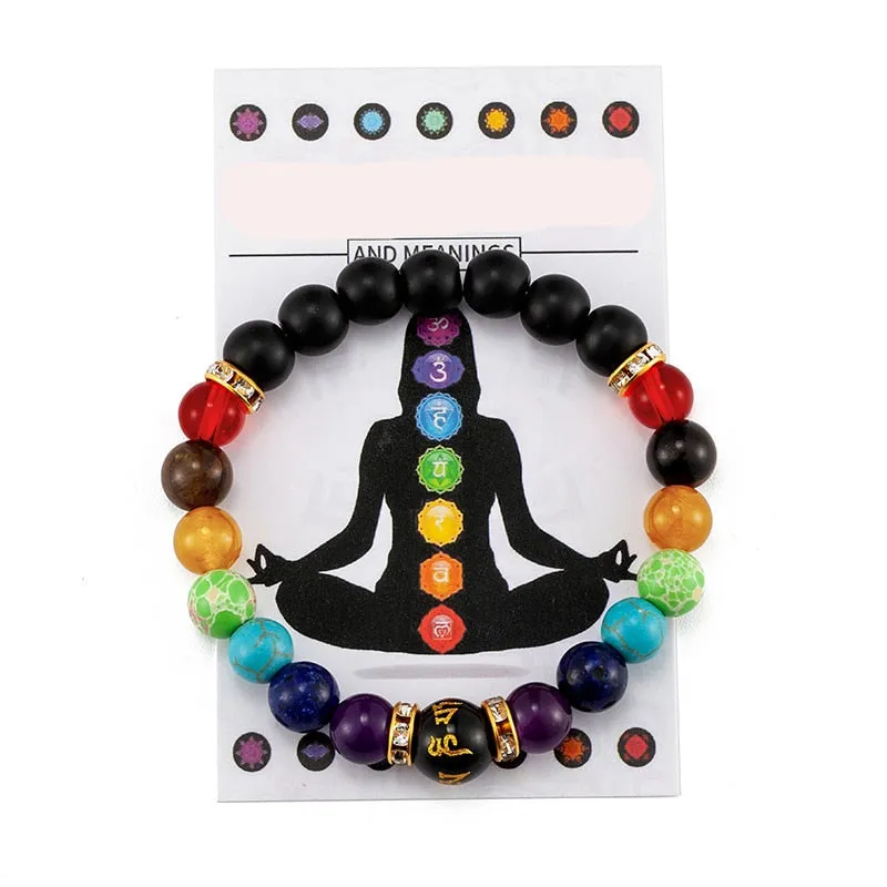 7 Chakra Crystal Healing Bead Bracelet with Meaning Card