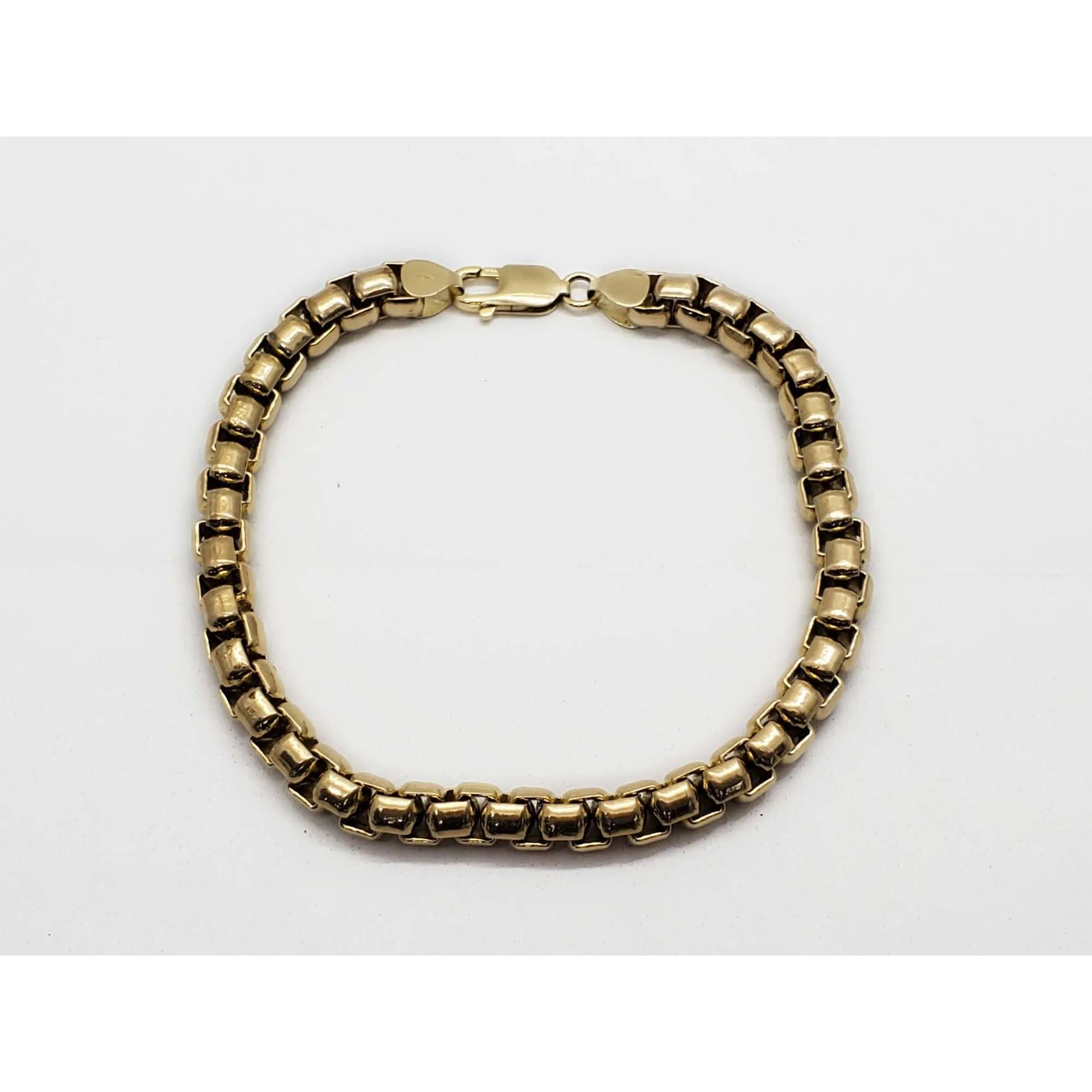 7.2mm Wide Round Box Chain Bracelet 10k Gold 46.5 Grams