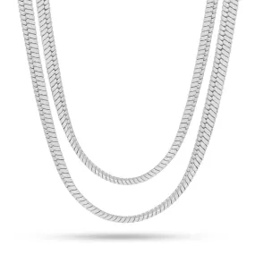 8mm White Gold Thick Herringbone Choker Set