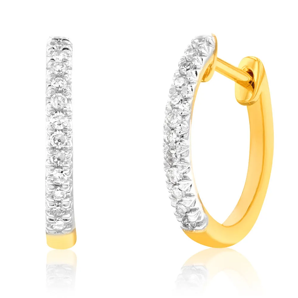 9ct Yellow Gold Diamond Hoop Earrings with 24 Diamonds