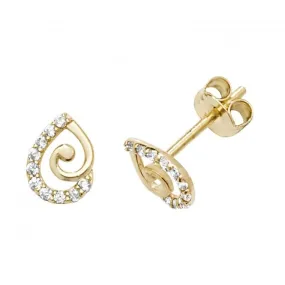 9ct Yellow Gold Zirconia Swirl Stud Earrings ES594