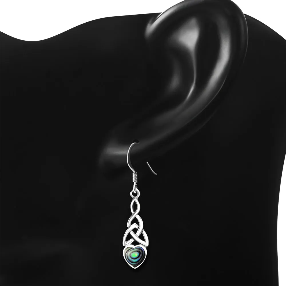 Abalone Shell Heart Celtic Trinity Silver Earrings