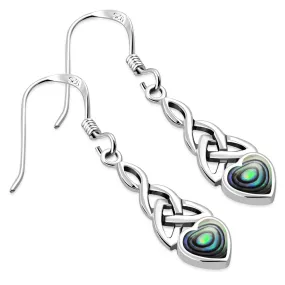 Abalone Shell Heart Celtic Trinity Silver Earrings