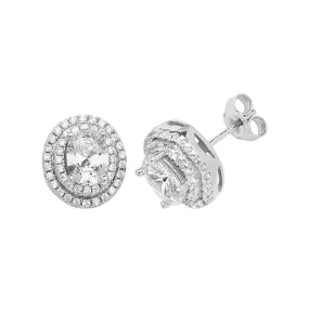 Acotis Silver Stud Earrings Oval Zirconia G51124