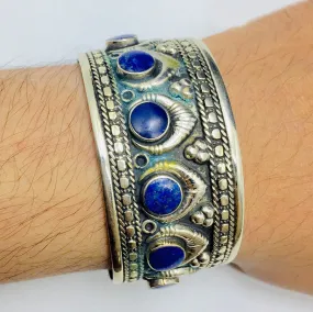 Adjustable Tribal Kuchi Lapis Stone Cuff Bracelet