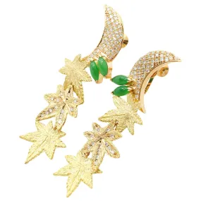 AK Collection K18YG Jade Moon Maple Motif Earrings