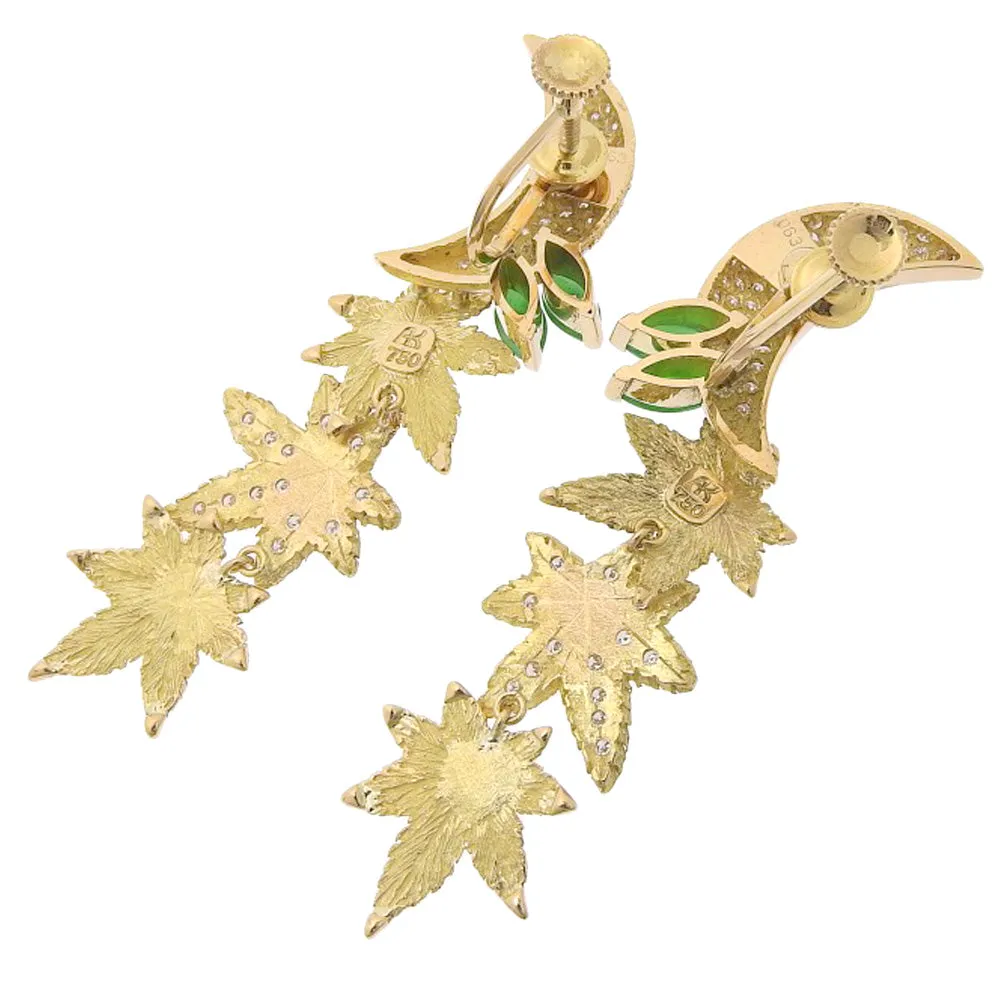 AK Collection K18YG Jade Moon Maple Motif Earrings