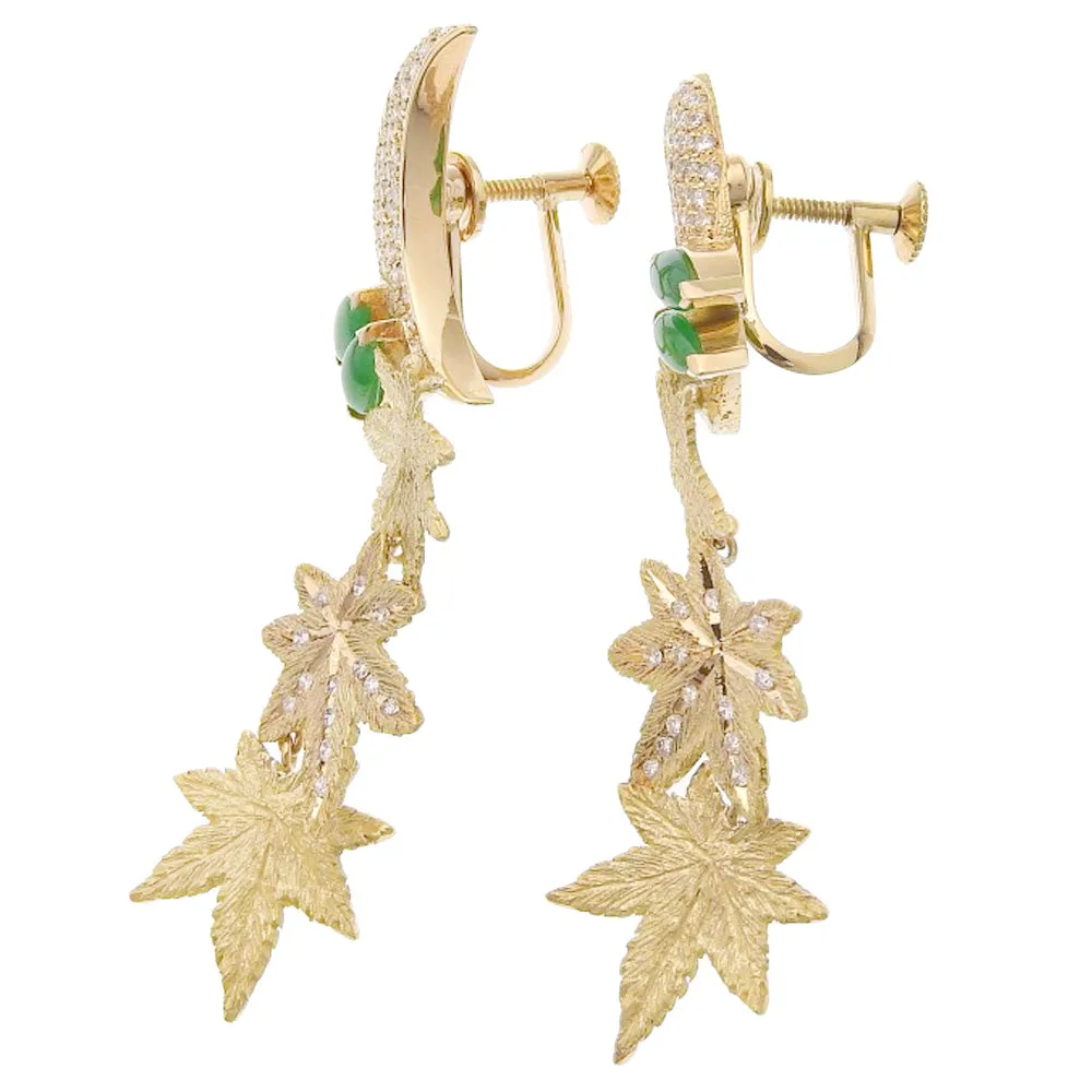 AK Collection K18YG Jade Moon Maple Motif Earrings