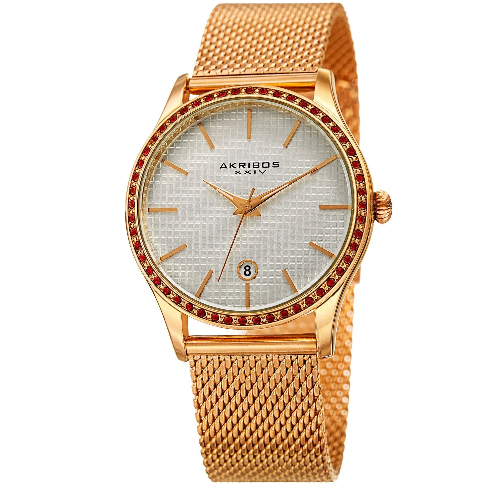 Akribos Xxiv White Square-Textured Dial Ladies Watch AK967YG