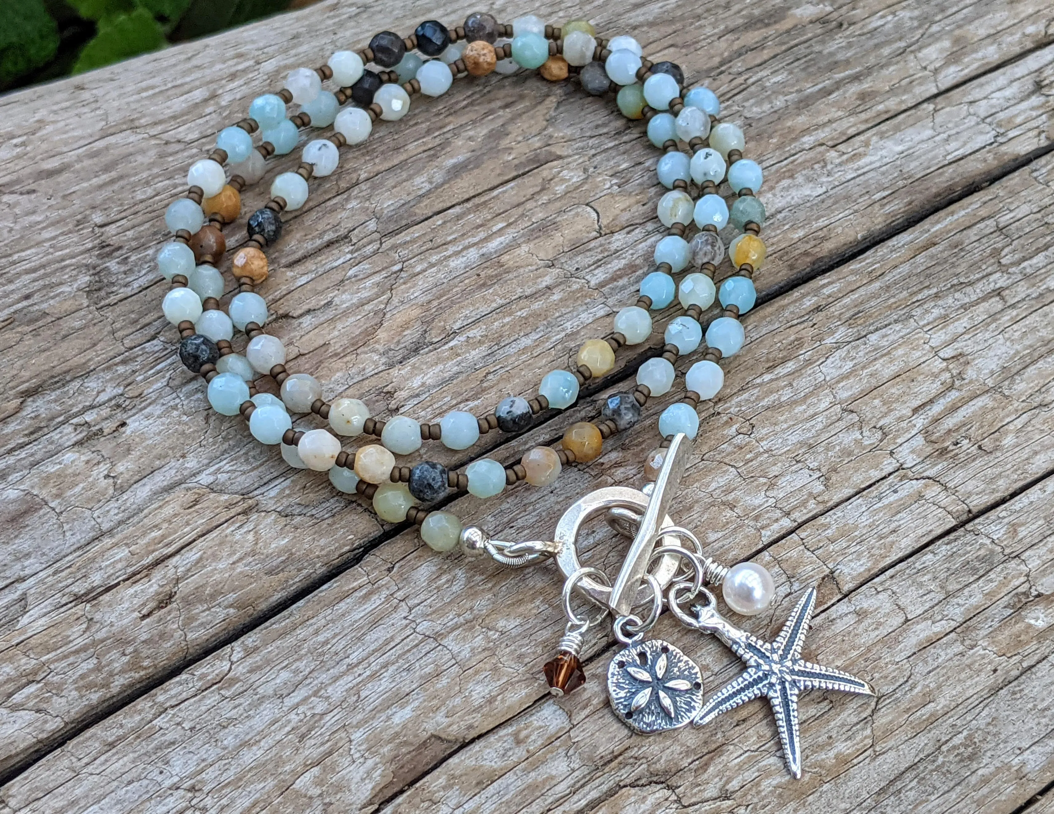 Amazonite Gemstone Starfish Pendant Bracelet - Necklace 2in1