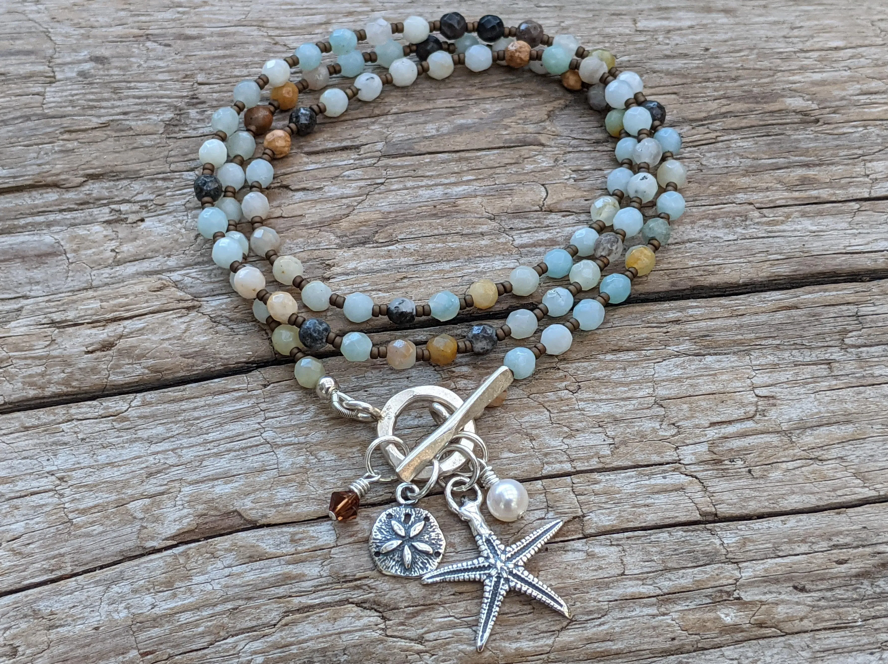 Amazonite Gemstone Starfish Pendant Bracelet - Necklace 2in1