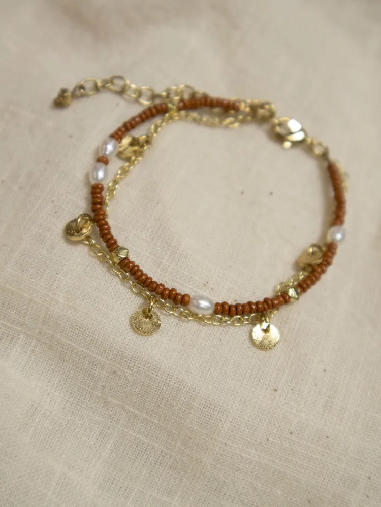 Amber Beaded Bracelet - Gold