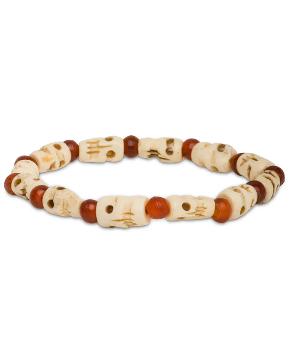 Amber, Horn and Bone Skull Beaded Bracelet