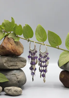 Amethyst Beaded Sterling Silver Fringe Earrings