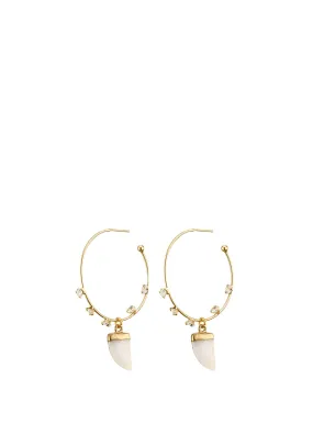 Angela D’Arcy Jade Horn Hoop Earrings, Gold & White