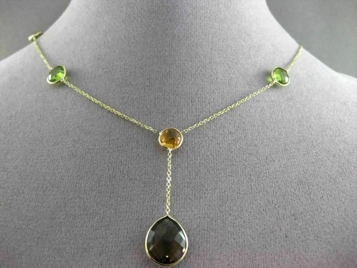 ANTIQUE 13.0CTW AAA MULTI COLOR GEM BY THE YARD 14KT YELLOW GOLD LARIAT NECKLACE