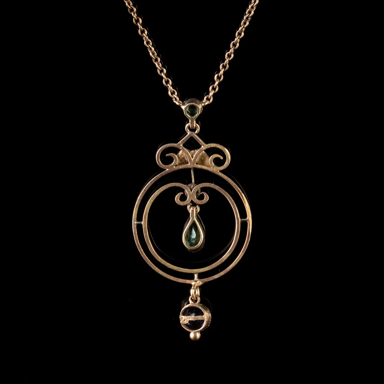 Antique Suffragette Pendant Necklace 9Ct Gold Edwardian Circa 1910