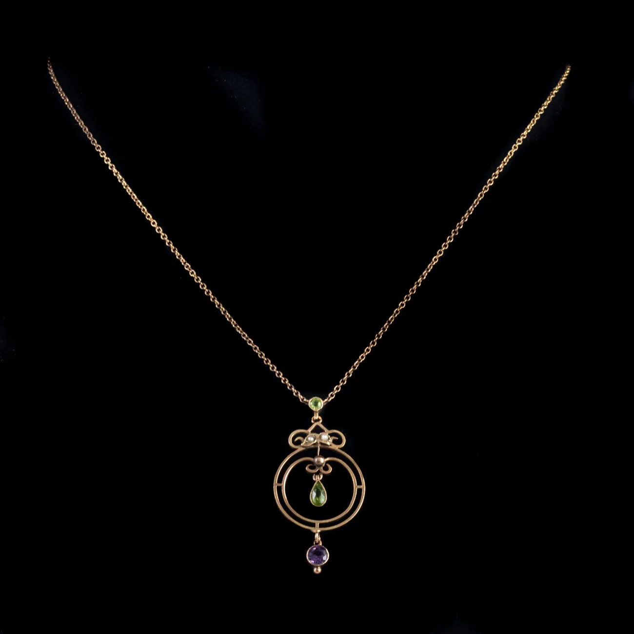 Antique Suffragette Pendant Necklace 9Ct Gold Edwardian Circa 1910