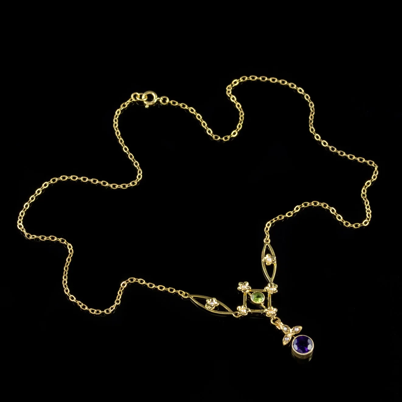 Antique Suffragette Pendant Necklace Floral 9Ct Gold Edwardian Circa 1905