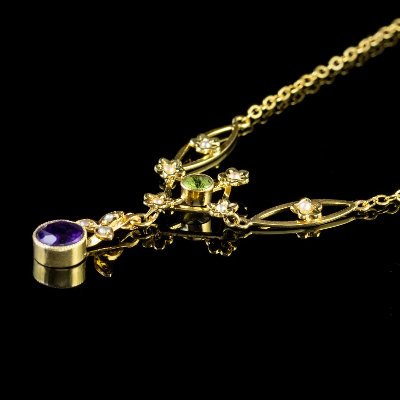 Antique Suffragette Pendant Necklace Floral 9Ct Gold Edwardian Circa 1905