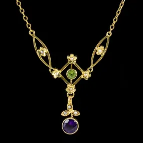 Antique Suffragette Pendant Necklace Floral 9Ct Gold Edwardian Circa 1905