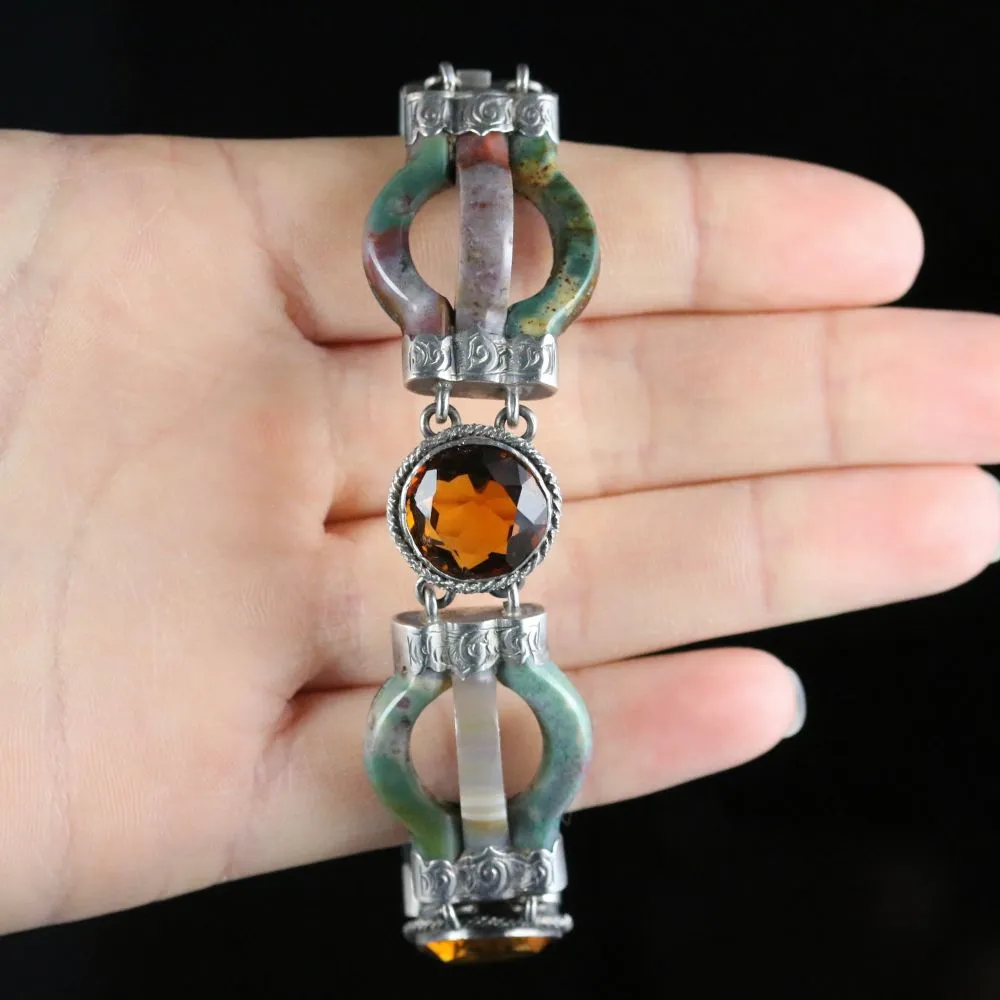 Antique Victorian Agate Bracelet Scottish Silver Circa 1860