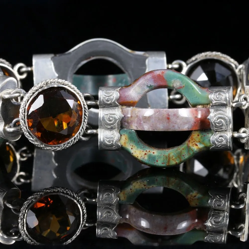 Antique Victorian Agate Bracelet Scottish Silver Circa 1860