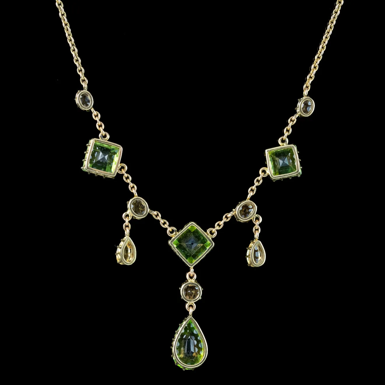 Antique Victorian Peridot Yellow Topaz Lavaliere Necklace 15ct Gold With Box