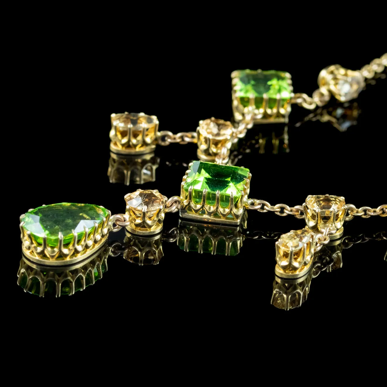 Antique Victorian Peridot Yellow Topaz Lavaliere Necklace 15ct Gold With Box