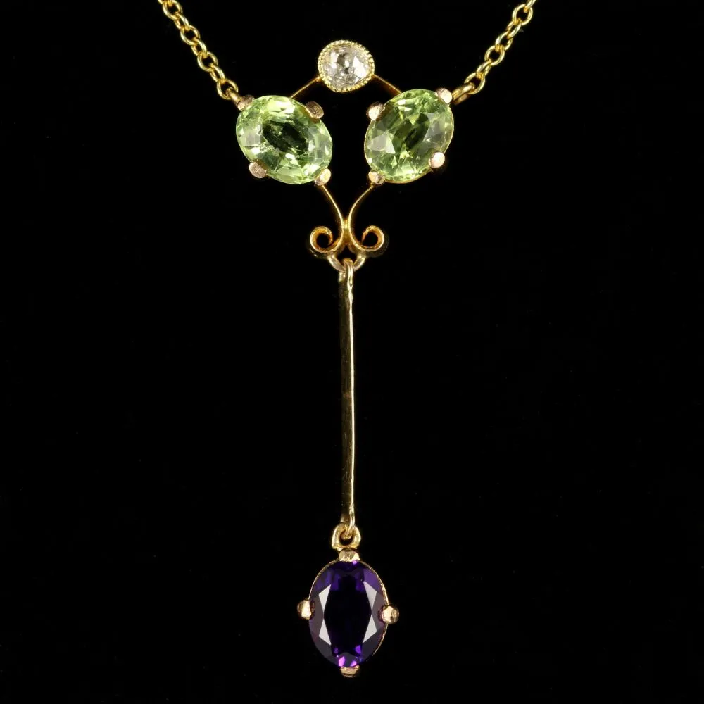 Antique Victorian Suffragette Necklace Diamond Peridot Amethyst Circa 1900