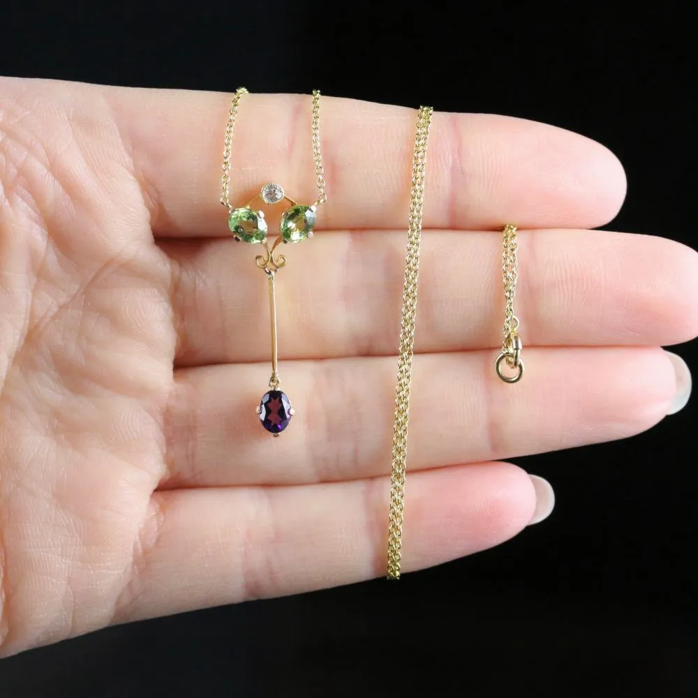 Antique Victorian Suffragette Necklace Diamond Peridot Amethyst Circa 1900