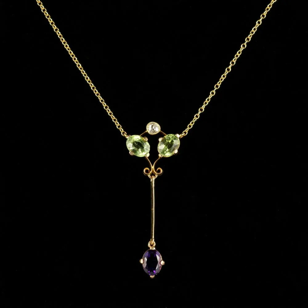 Antique Victorian Suffragette Necklace Diamond Peridot Amethyst Circa 1900