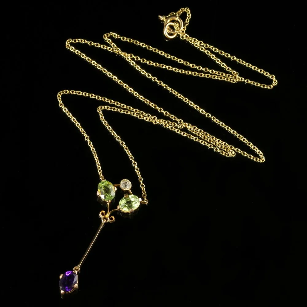 Antique Victorian Suffragette Necklace Diamond Peridot Amethyst Circa 1900