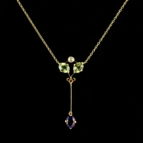 Antique Victorian Suffragette Necklace Diamond Peridot Amethyst Circa 1900