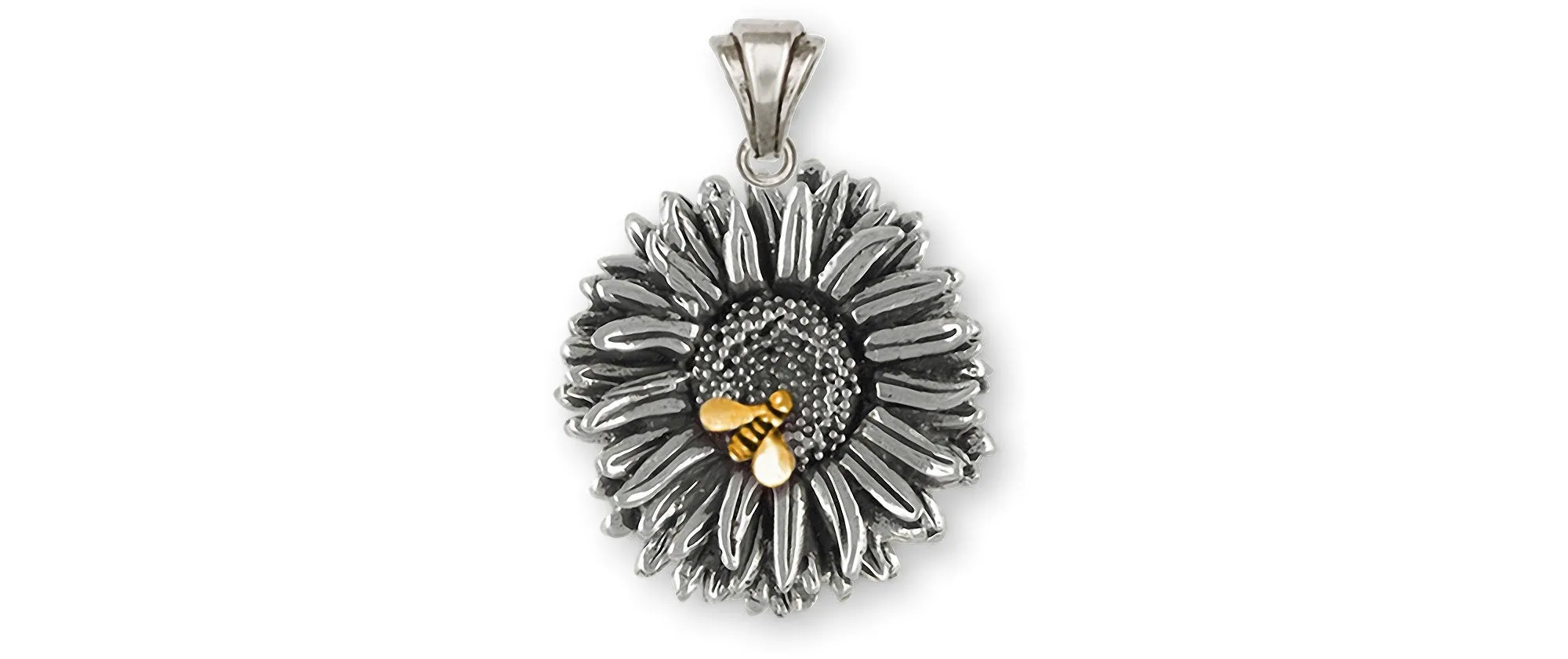 Aster Jewelry Silver And 14k Gold Handmade Aster Flower Pendant  AST1-BEEP