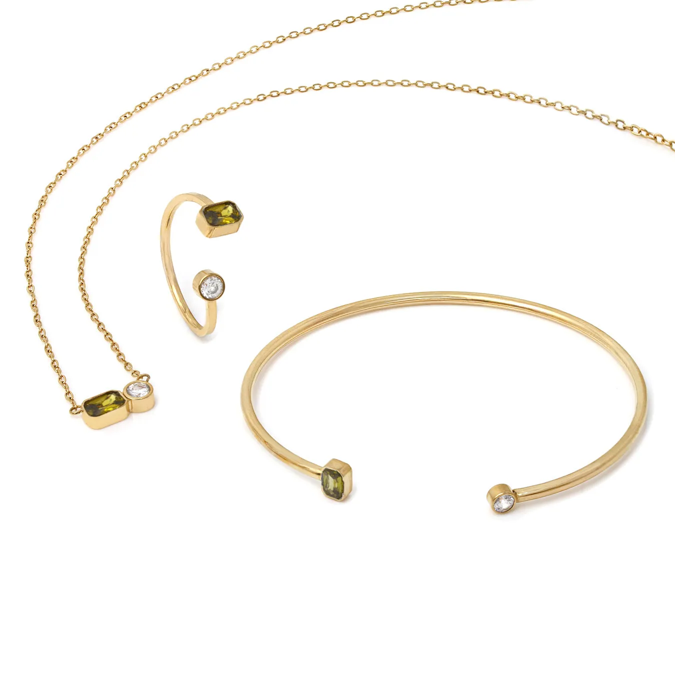 August Peridot Birthstone Gift Set - Yellow Gold