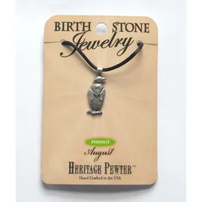 August Pewter Penguin Pendant (Peridot)