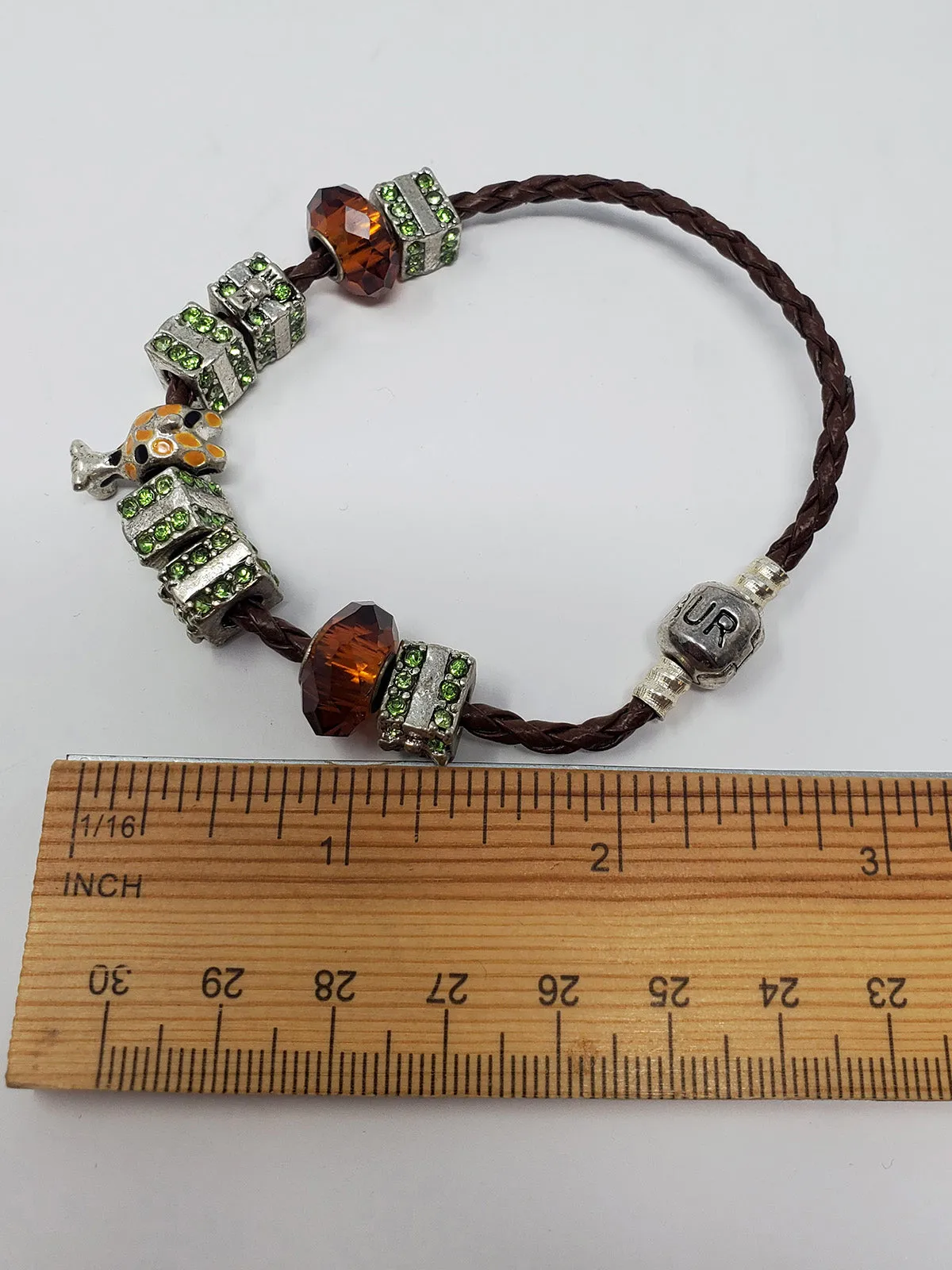 AURORA Brown & Green Braided Leather Dice Charm Bracelet