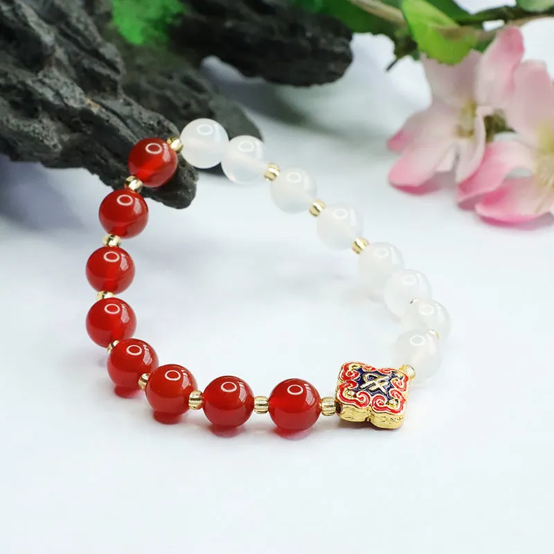 Auspicious Cloud Clover Bracelet with Red Agate and White Chalcedony