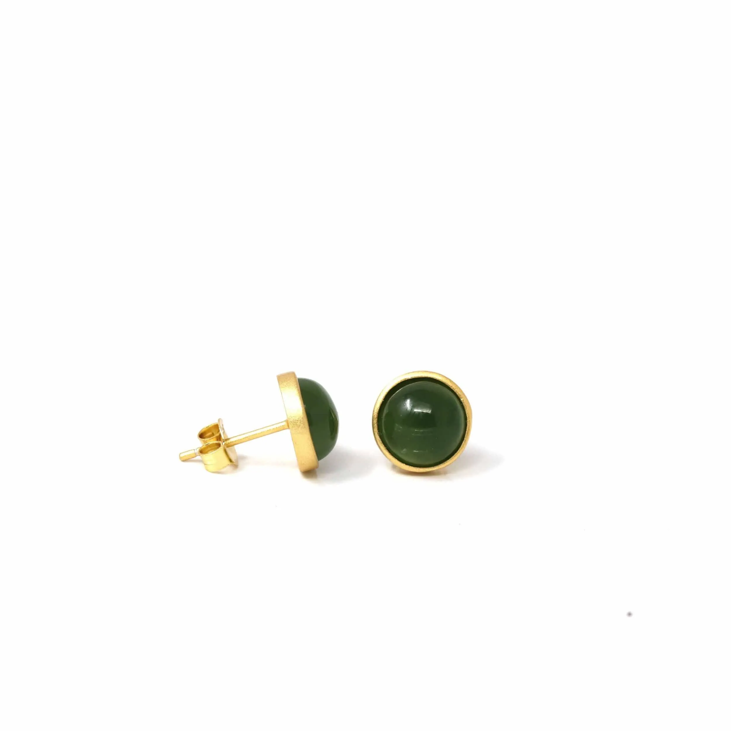 Baikalla™ 'Classic Studs" Gold Plated Sterling Silver Real Green Jade Stud Earrings