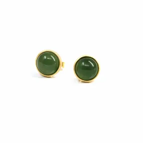 Baikalla™ 'Classic Studs" Gold Plated Sterling Silver Real Green Jade Stud Earrings