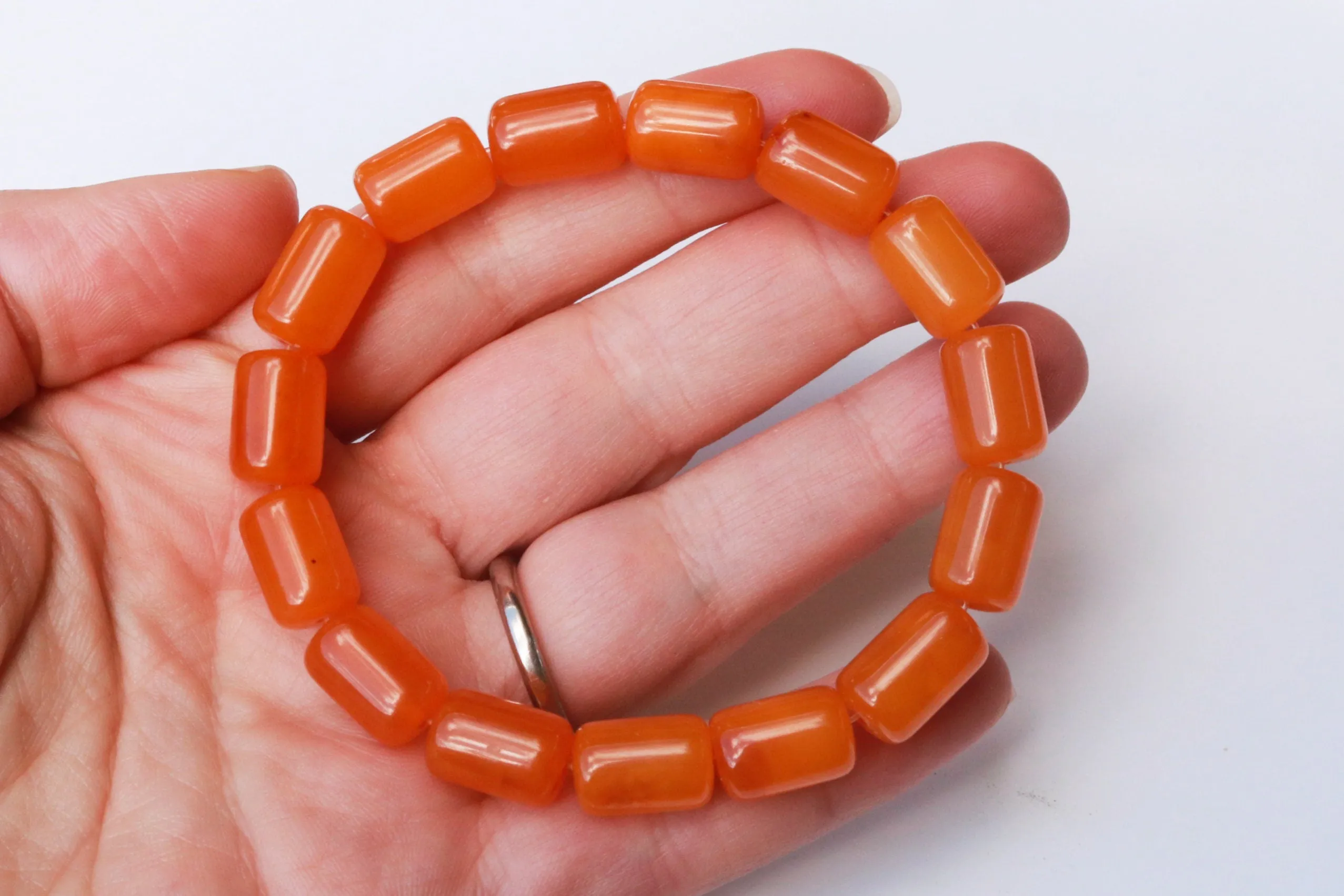 Baltic Amber Antique Butterscotch Bracelet Barrel Beads Caramel Natural Unisex 11.4 gram