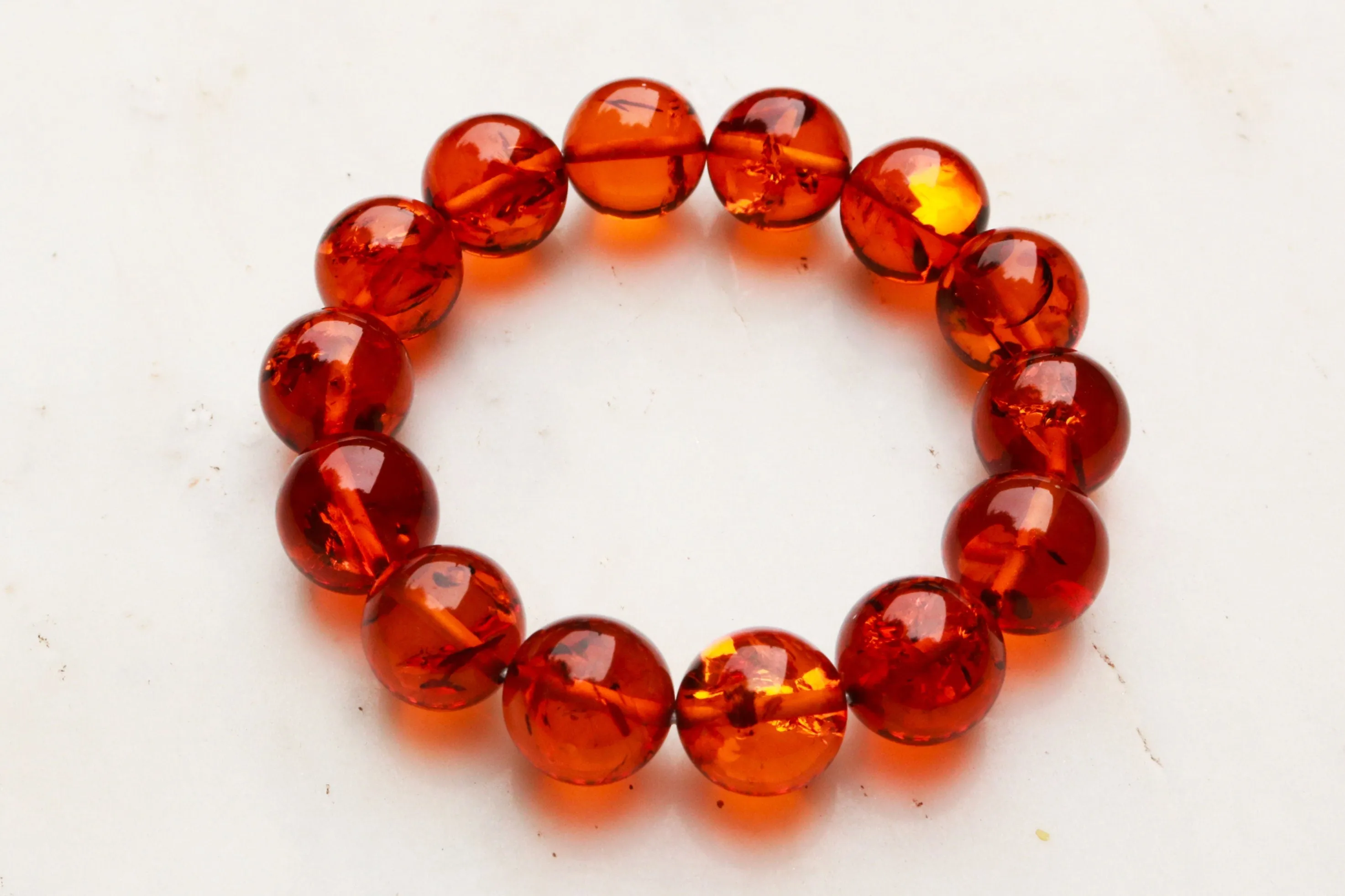 Baltic Amber Ball Beads Bracelet Cognac Sparkling 7.8" 16 mm 29.5 gram