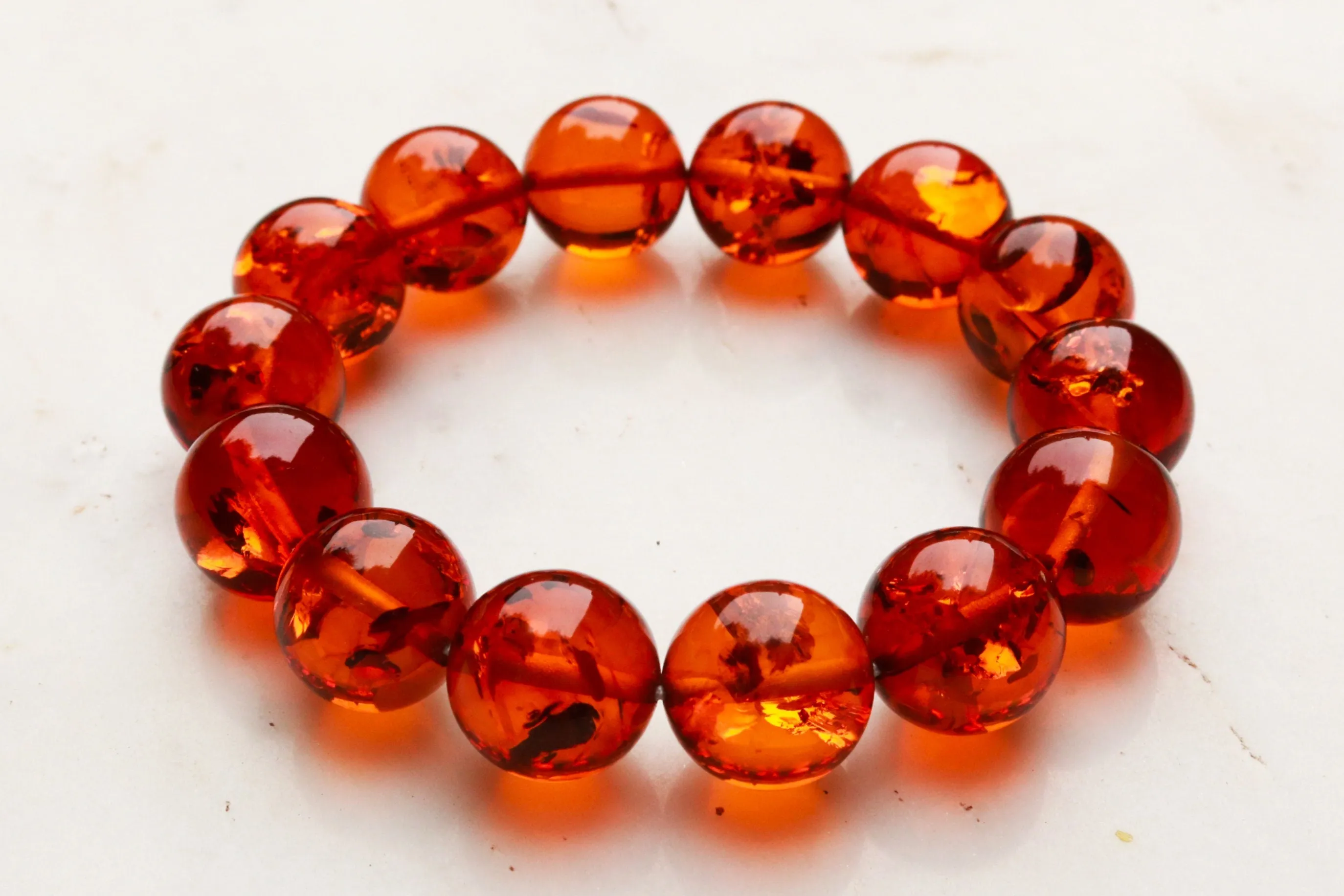 Baltic Amber Ball Beads Bracelet Cognac Sparkling 7.8" 16 mm 29.5 gram