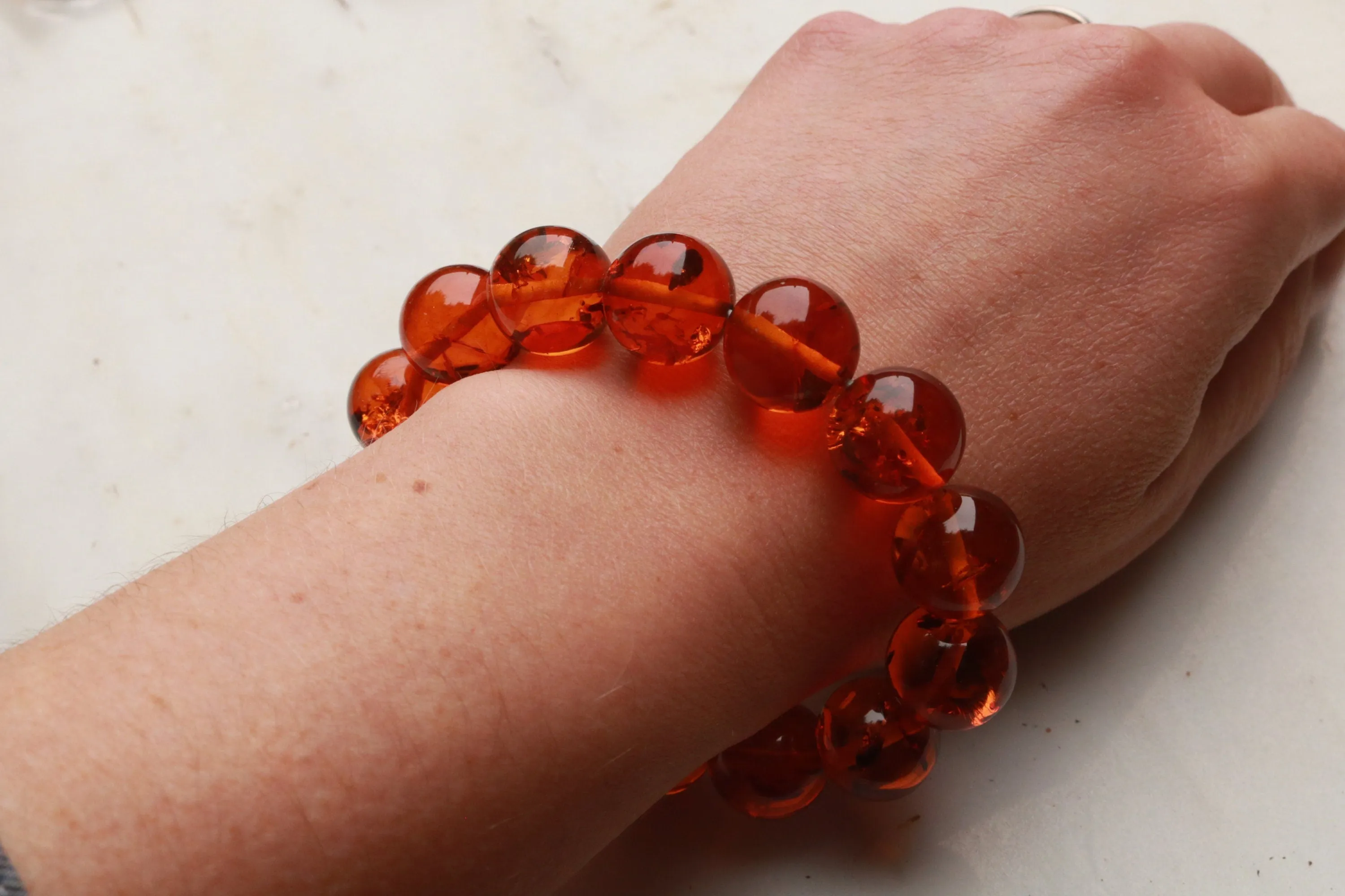 Baltic Amber Ball Beads Bracelet Cognac Sparkling 7.8" 16 mm 29.5 gram